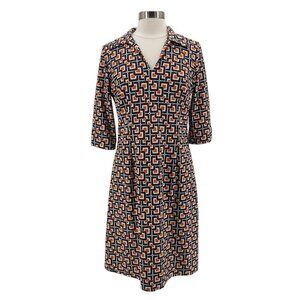 Jude Connally Retro Geometric Orange Brown Blue A-line Dress Womens Large